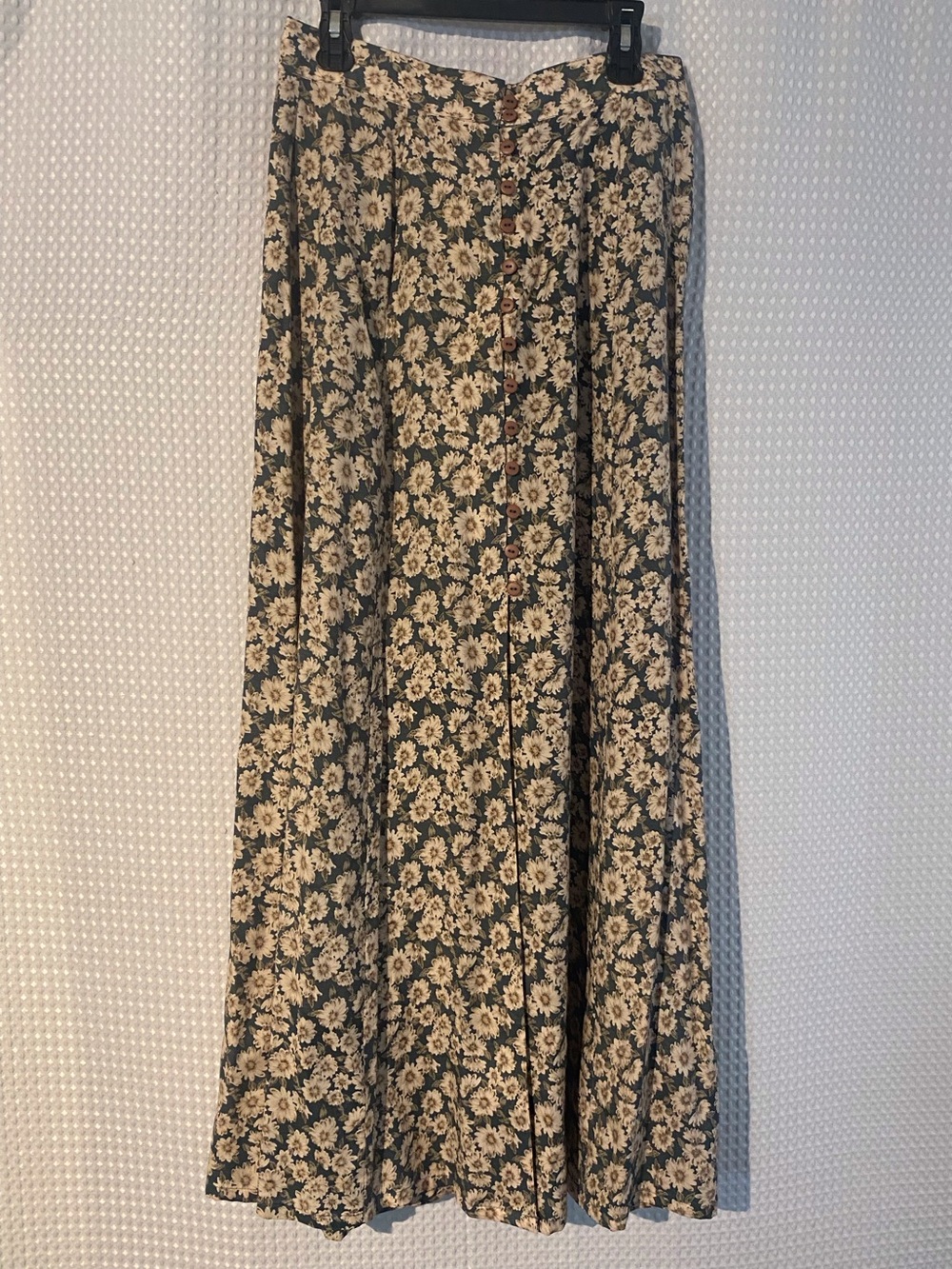 Compagnie Express Green Floral Maxi Skirt M 90s Vtg Button Front Slit